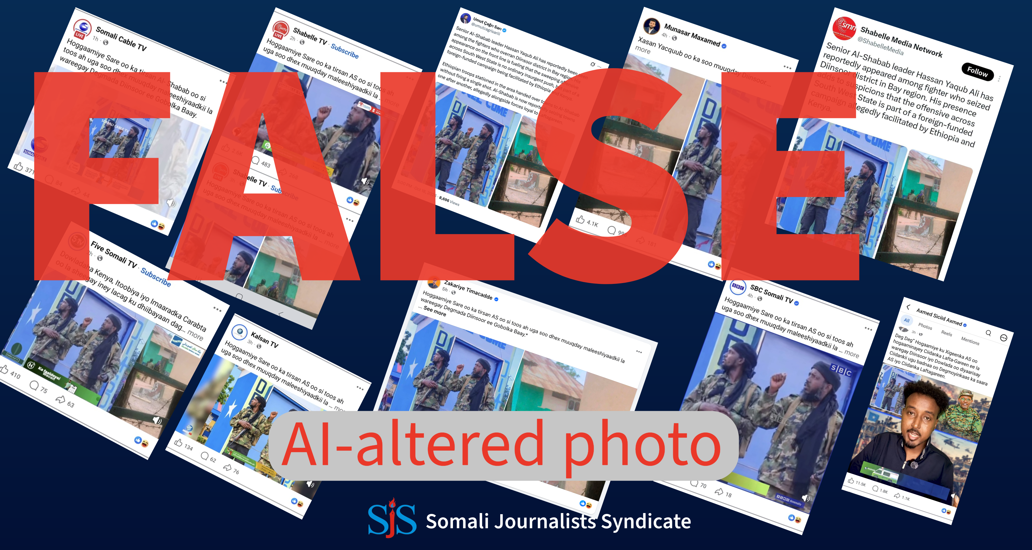 COVER PHOTO: AI-altered photo was used for Al-Shabaab involvement claim during conflict in Diinsoor, Southwest state, Somalia.