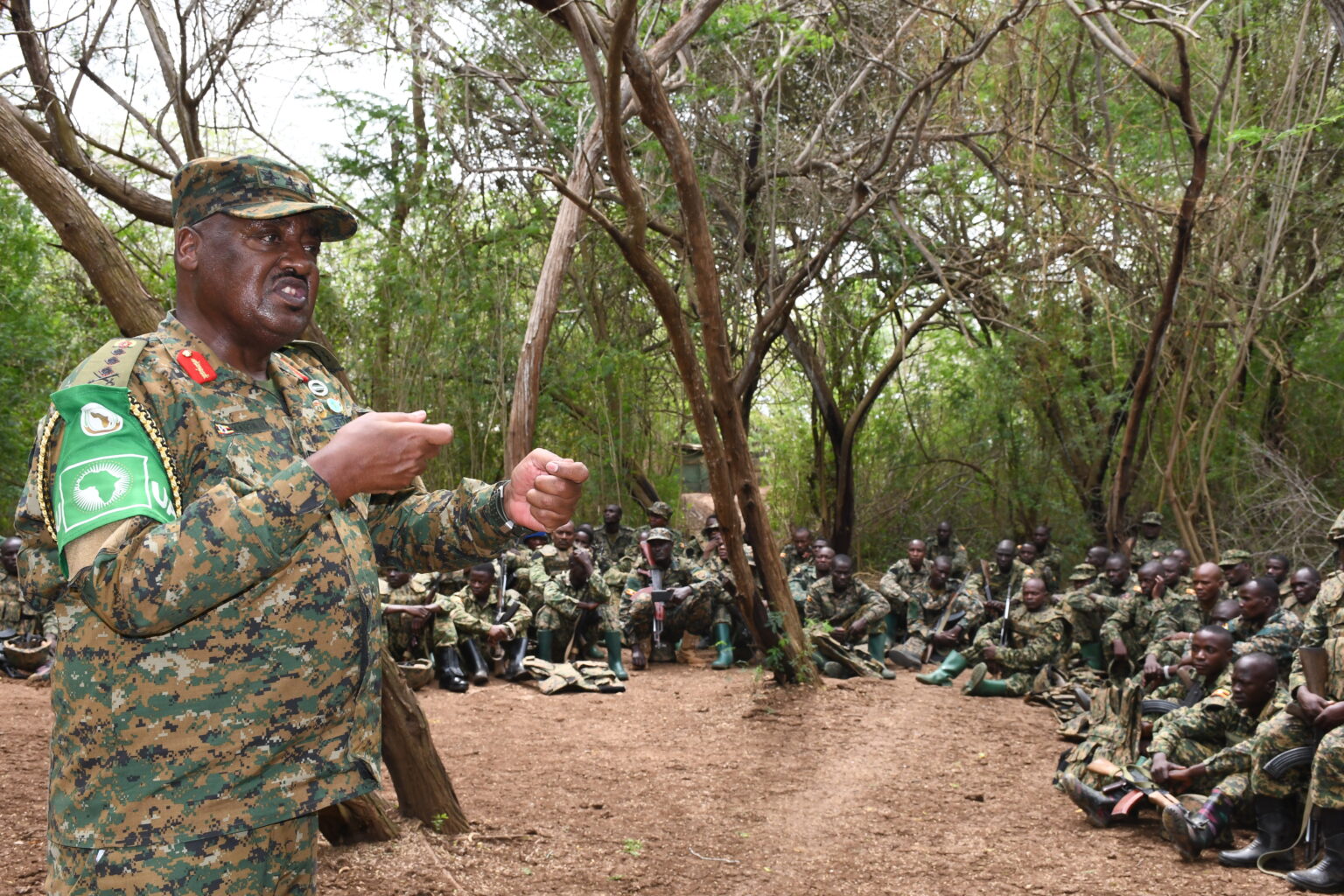 Lt-Gen-Sam-Kavuma-the-Force-commander-in-Somalia-addressing-the-troops-in-Beldamin-Forward-Operating-Base- File Photo: AUSSOM