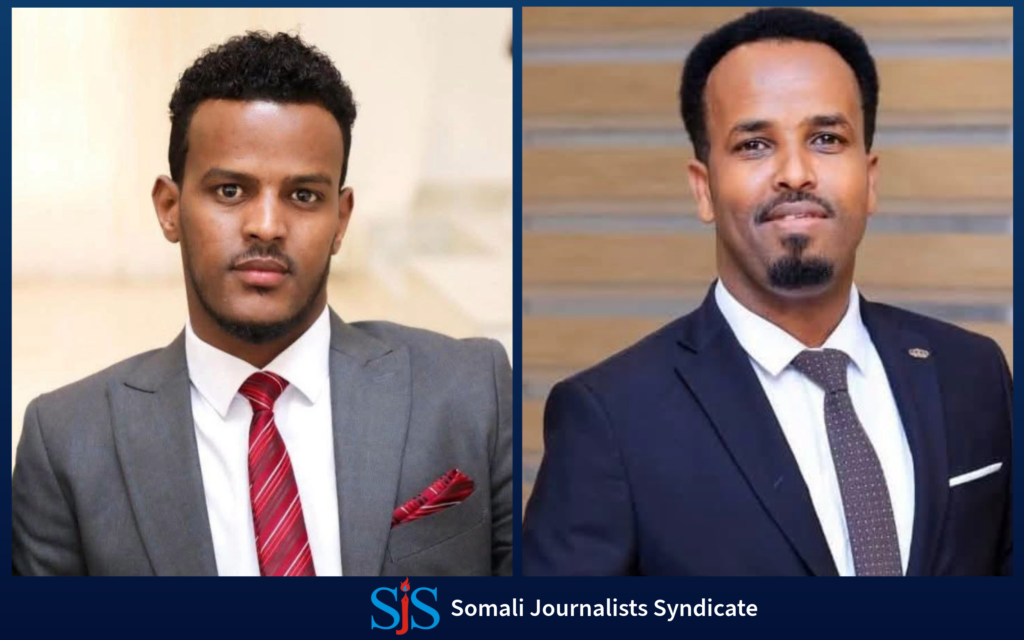 Journalists Abdiqani Hussein Abokor, known as Baylood (left), and Hassan Saleban Harun, known as Gallaydh (right). | Photo credit/Gallaydh TV and Heegan TV.