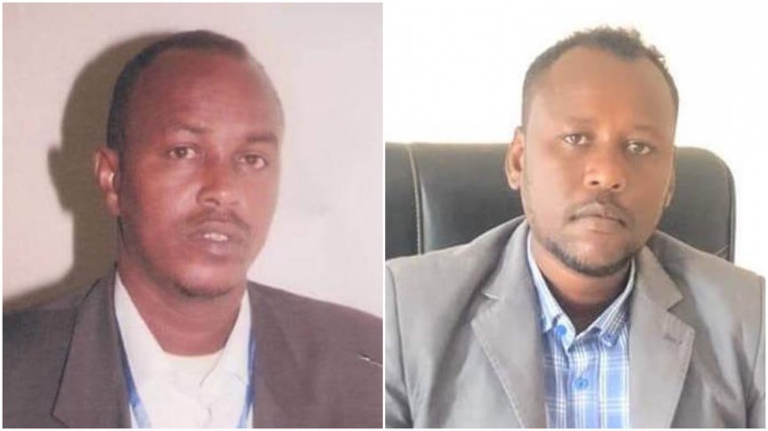 Director of Radio Markabley, Ahmed Omar Salihi (left) and editor Yahye Abdirisak Sofe (right) were briefly detained in Bardhere town, Gedo region by NISA officers on Monday 2 November, 2020.